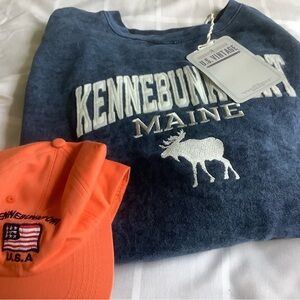 New Kennebunkport Maine Vintage Navy Sweatshirt with Moose Graphic XL